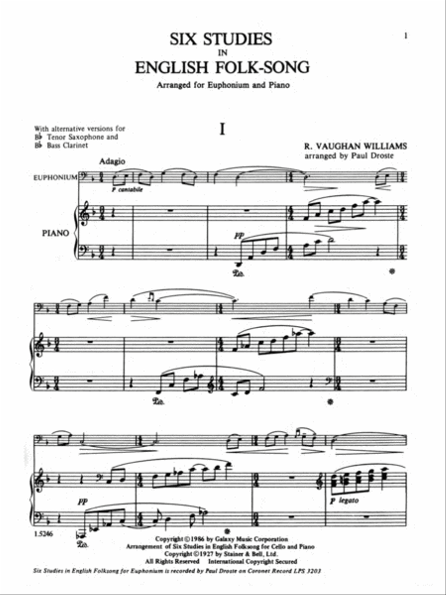 Six Studies in English Folksong Bass Clarinet scores gallery preview page 2