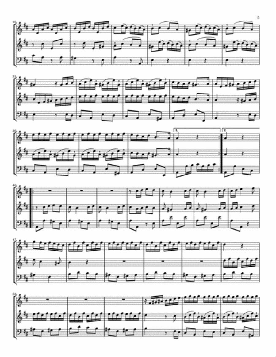 Quantz Trio Sonata in D Major for Flute, Violin (or Second Flute) and Continuo, QV 2:10 Small Ensemble scores gallery preview page 5