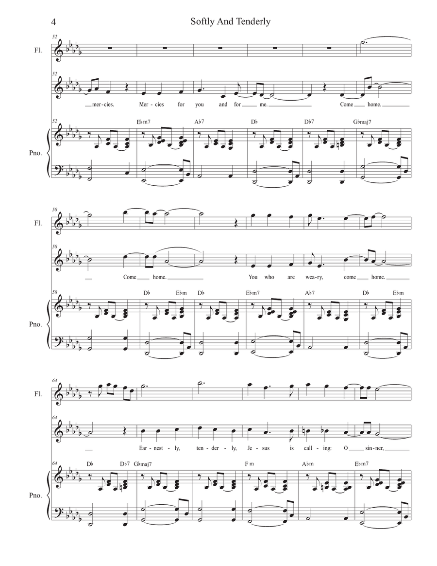 Softly And Tenderly (Vocal Solo) Piano, Vocal scores gallery preview page 4