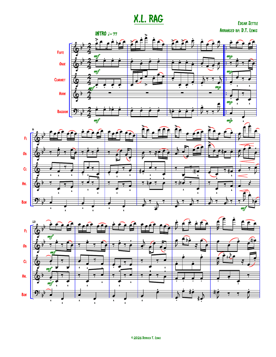 X.L. Rag (XL Rag) Woodwind Quintet scores gallery preview page 1