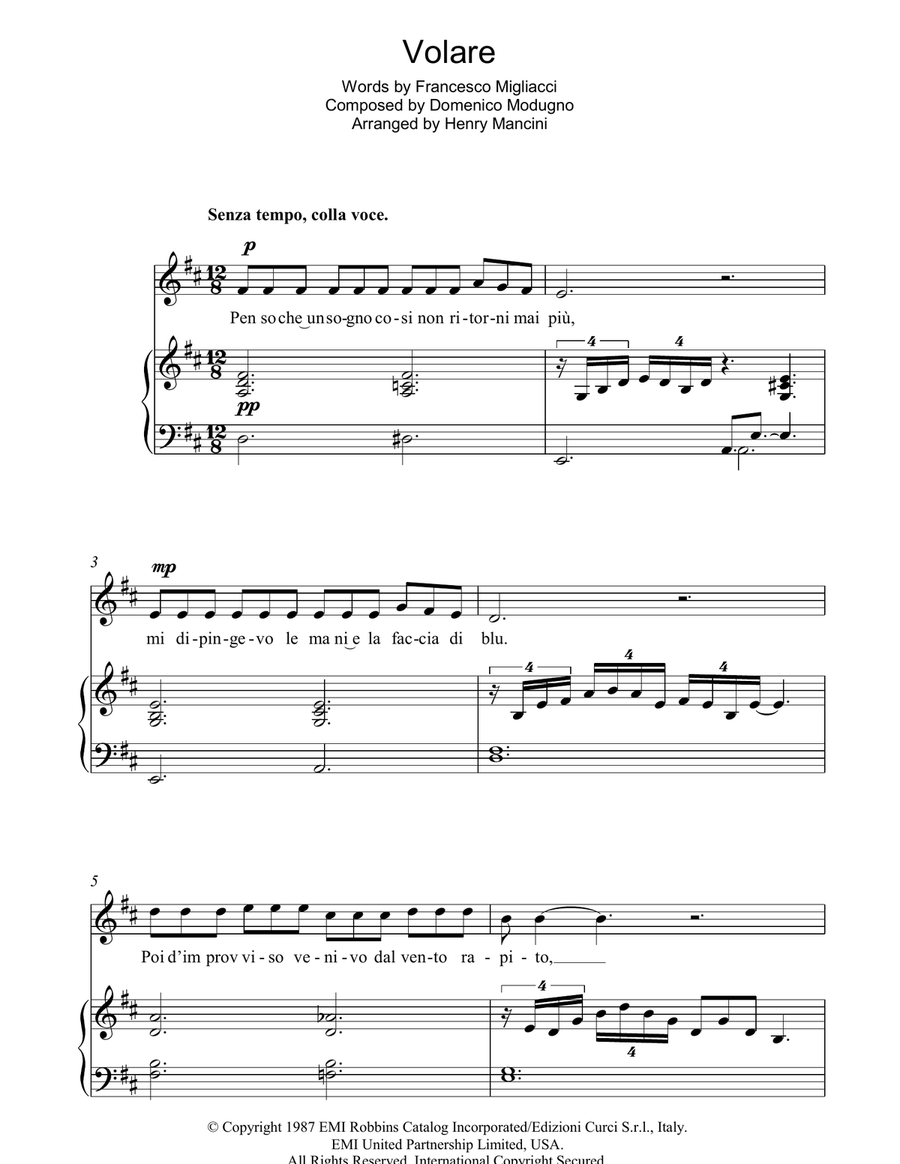 Volare (Nel Blu, Dipinto Di Blu) Piano, Vocal, Guitar scores gallery preview page 1