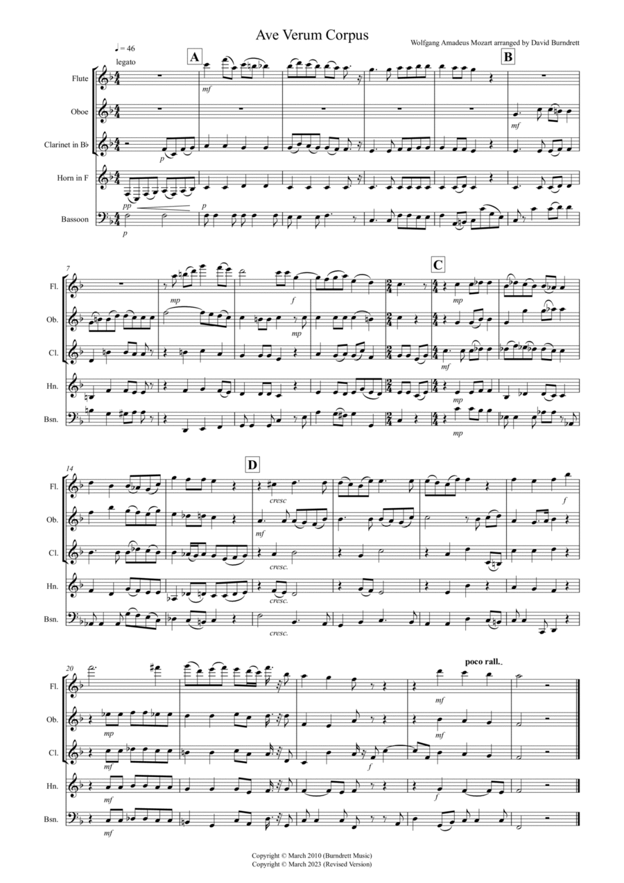 Ave Verum Corpus for Wind Quintet Ave Verum Corpus for Wind Quintet Woodwind Quintet scores gallery preview page 1