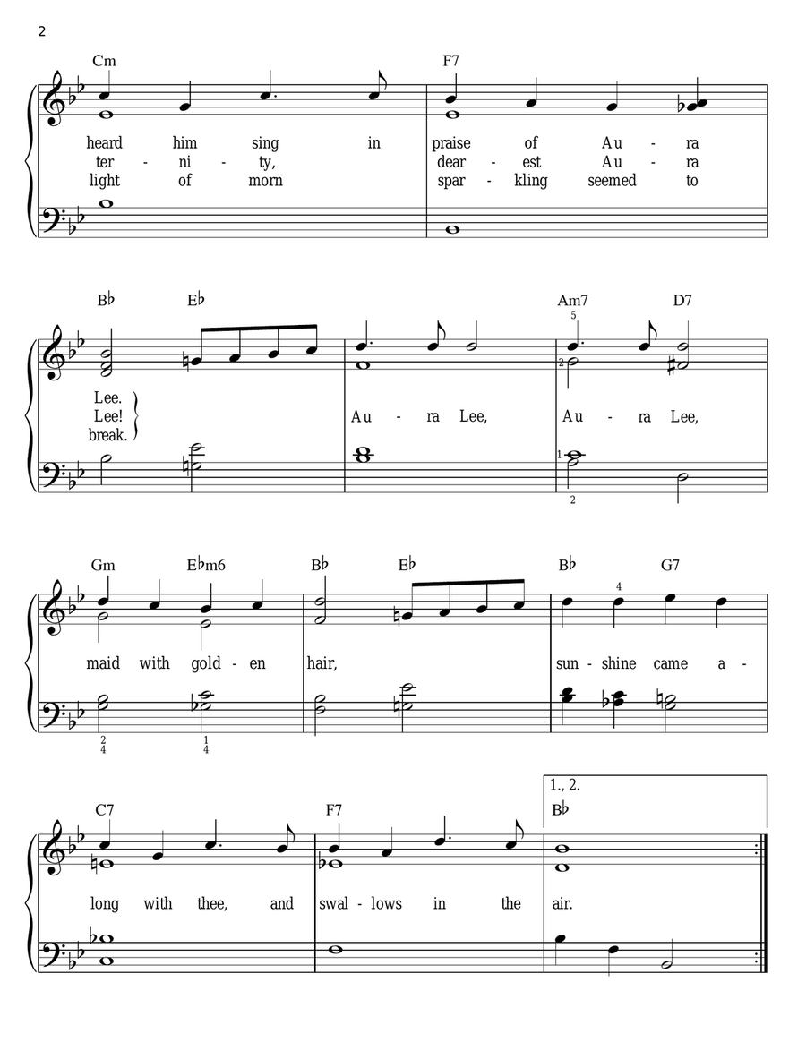 Aura Lee Aura Lee Easy Piano scores gallery preview page 2