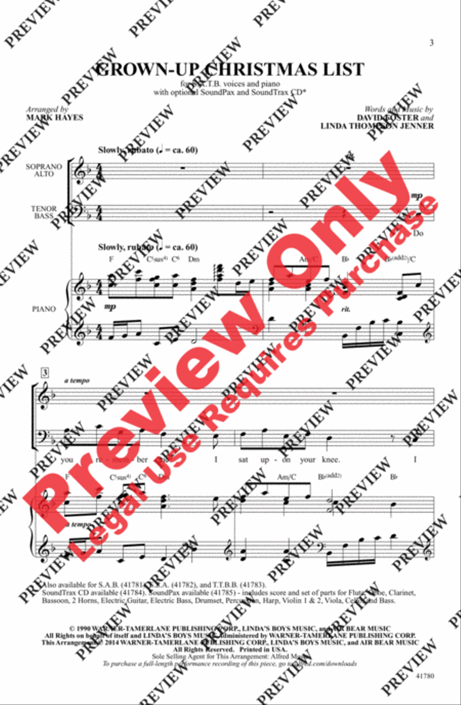 Grown-Up Christmas List 4-Part scores gallery preview page 2