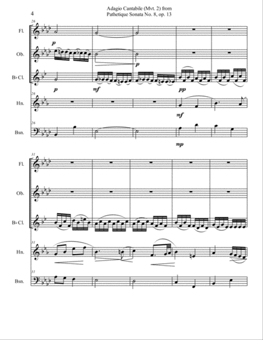 Adagio Cantible from Beethoven's Pathetique Sonata for Woodwind Quintet Woodwind Quintet scores gallery preview page 6