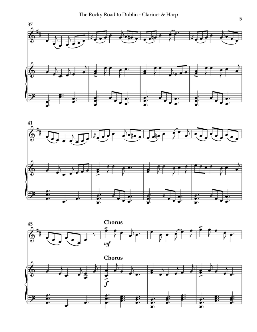 The Rocky Road to Dublin, Duet for Bb Clarinet & Harp B-Flat Clarinet scores gallery preview page 5