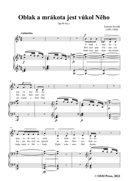 Dvořák-Oblak a mrákota jest vůkol Něho,in G Major,Op.99 No.1,from Biblical Songs,for Voice and Piano