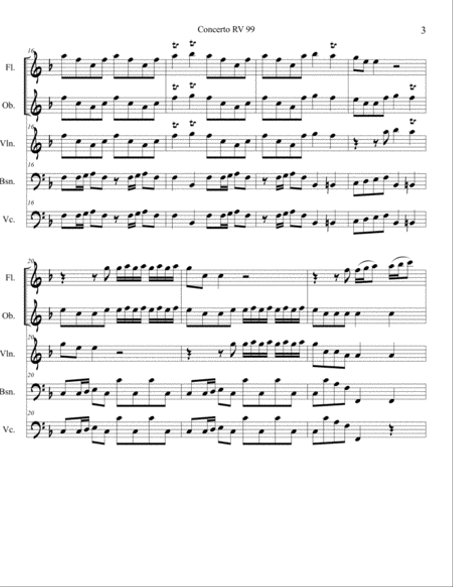 Concerto for Flute, Oboe, Violin, Bassoon and Continuo RV 99 Chamber Orchestra scores gallery preview page 4