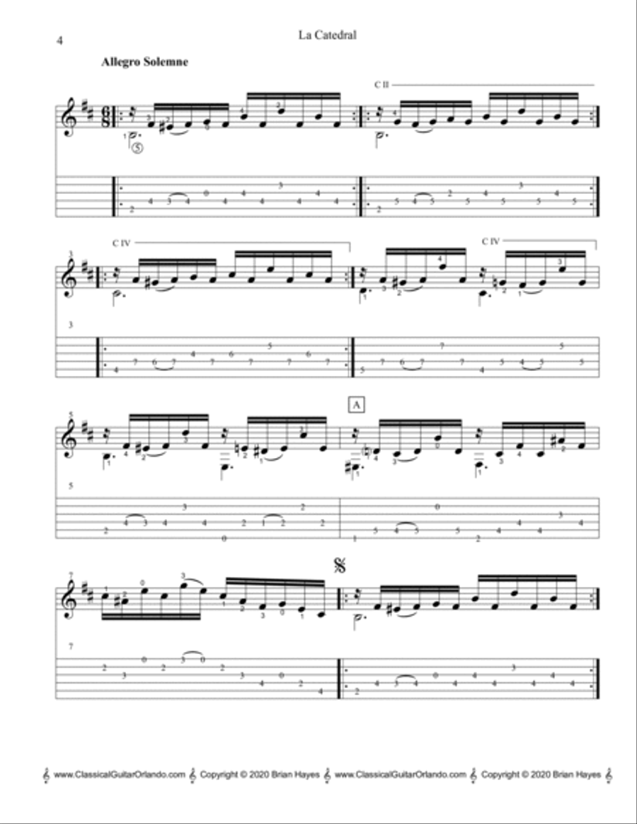 La Catedral (Andante Religioso & Allegro Solemne) (with Tablature) Acoustic Guitar scores gallery preview page 6