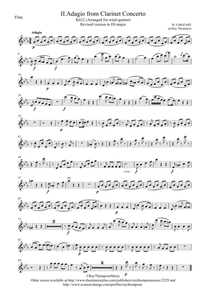 Mozart: Clarinet Concerto K622 Mvt.II Adagio (transposed into Eb) - wind quintet (clarinet feature) image number null