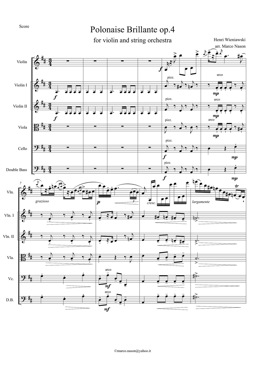 Wieniawski Polonaise Brillante op.4 for violin and string orchestra String Orchestra scores gallery preview page 1