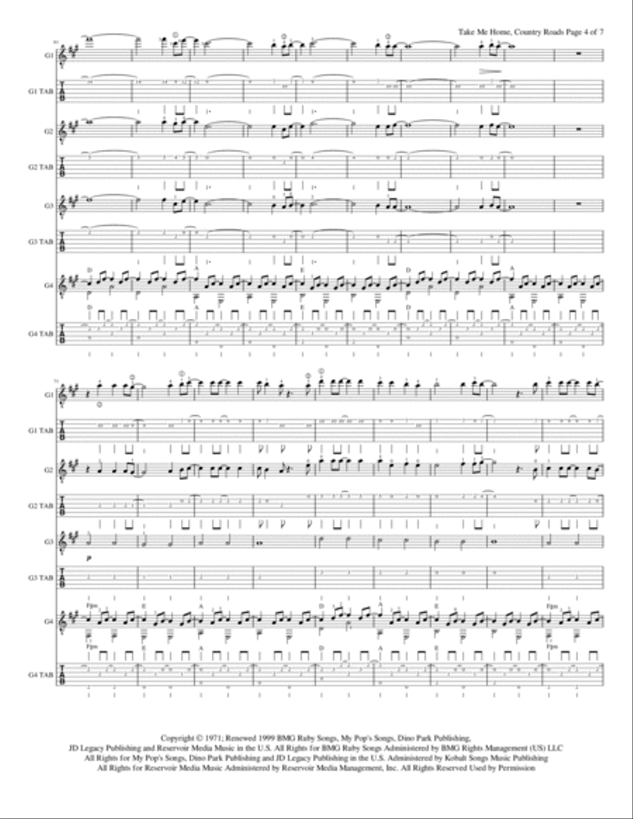 Take Me Home, Country Roads Guitar Ensemble scores gallery preview page 5