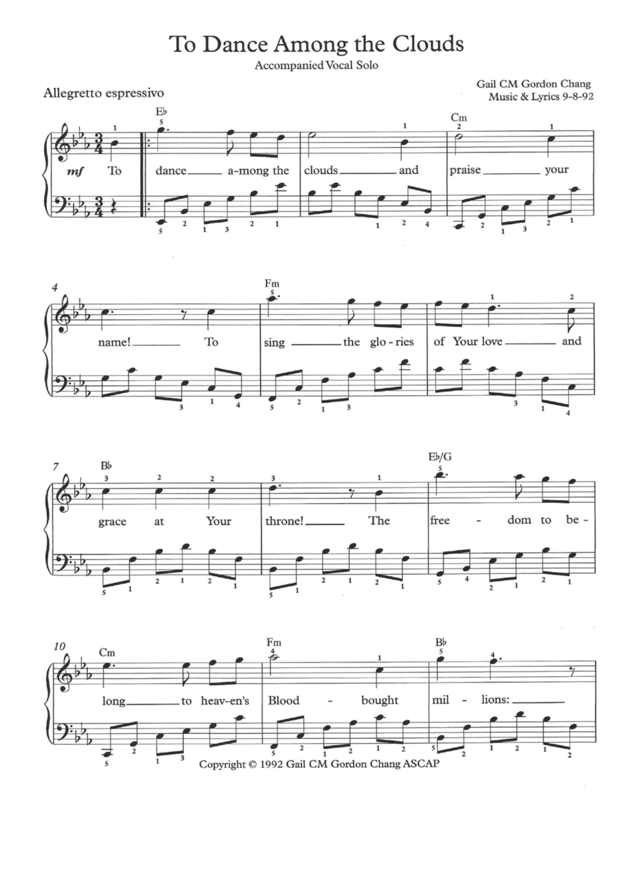 To Dance Among the Clouds - Song with Keyboard or Guitar Piano, Vocal, Guitar scores gallery preview page 1