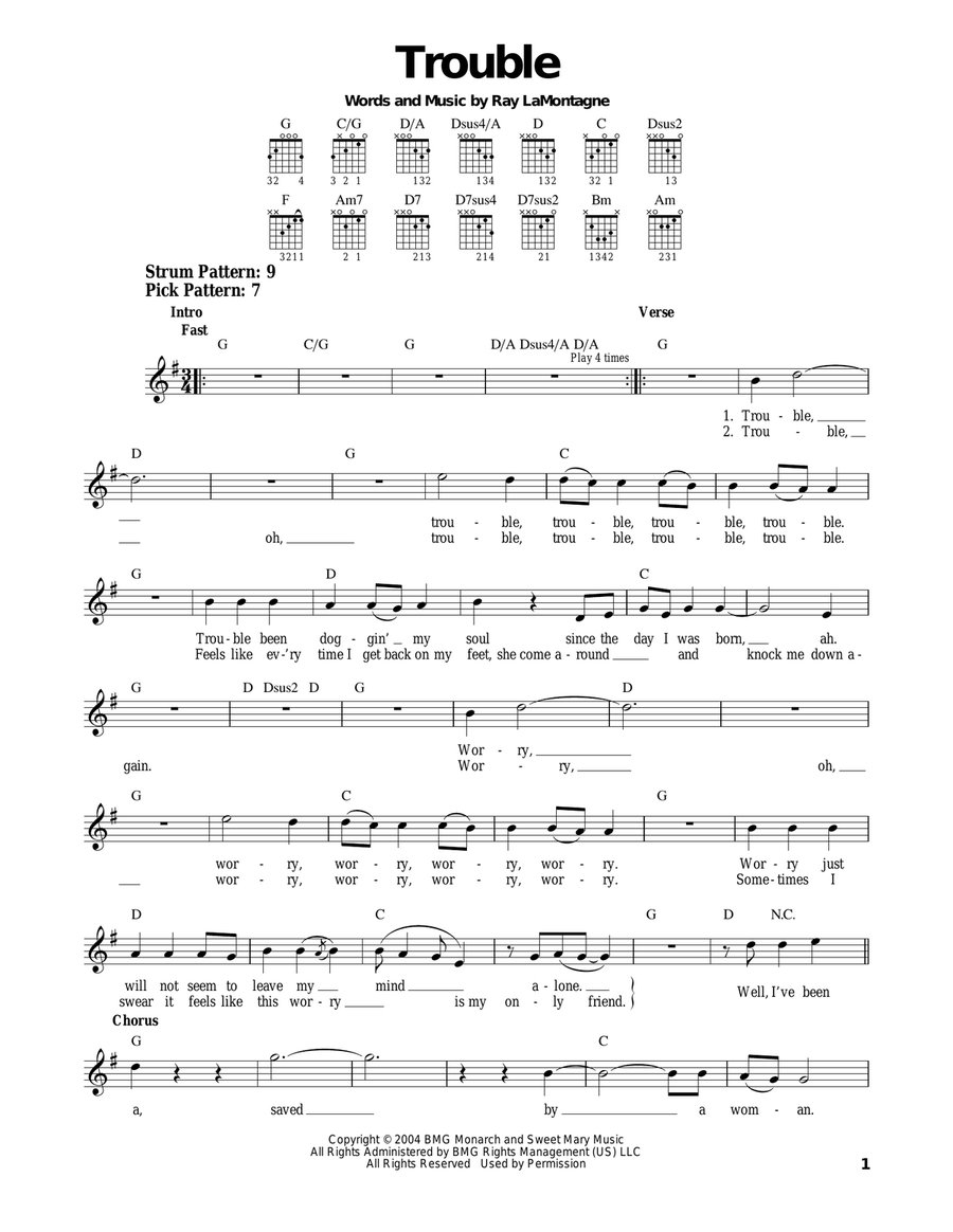 Trouble Acoustic Guitar scores gallery preview page 1
