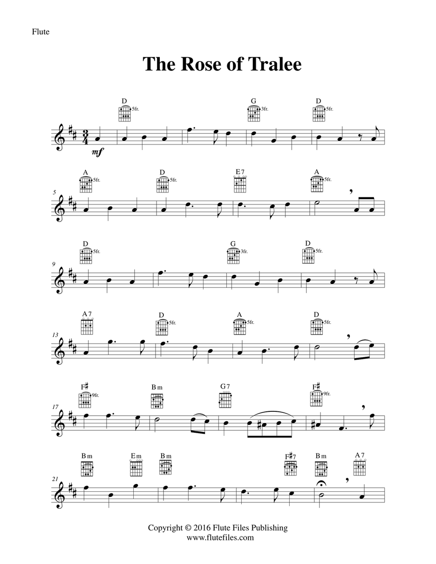 The Rose of Tralee - Flute Solo with Guitar Chords Chamber Music scores gallery preview page 3