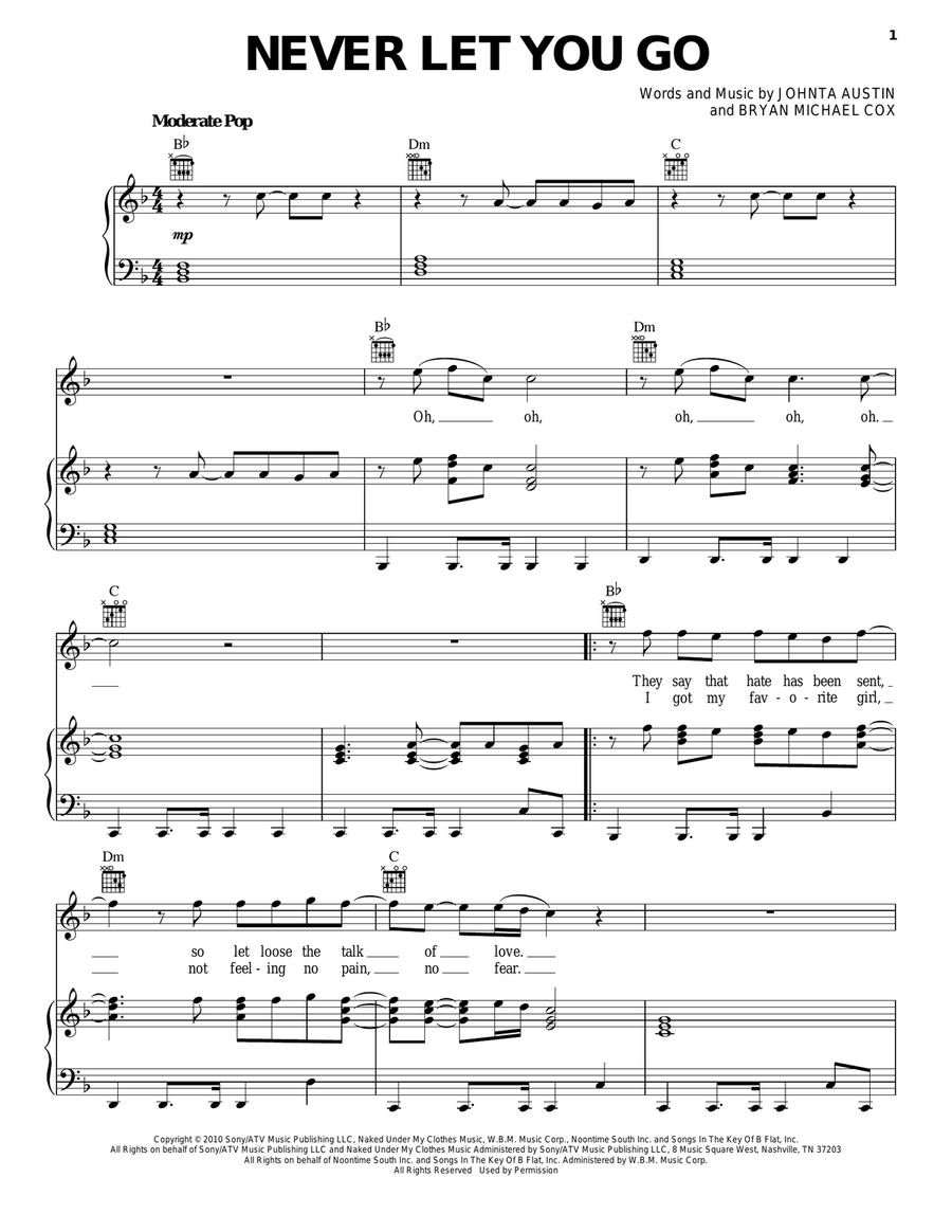 Never Let You Go Never Let You Go Piano, Vocal, Guitar scores gallery preview page 1
