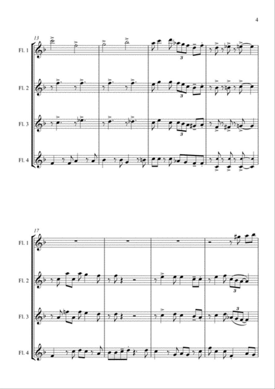 Country Garden - A Jazz Arrangement - for Flute Quartet Flute Quartet scores gallery preview page 5
