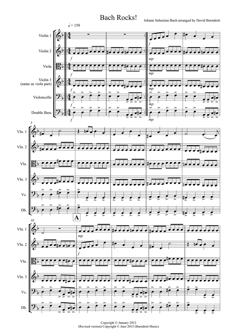 Bach Rocks! for String Orchestra Bach Rocks! for String Orchestra String Quartet scores gallery preview page 1