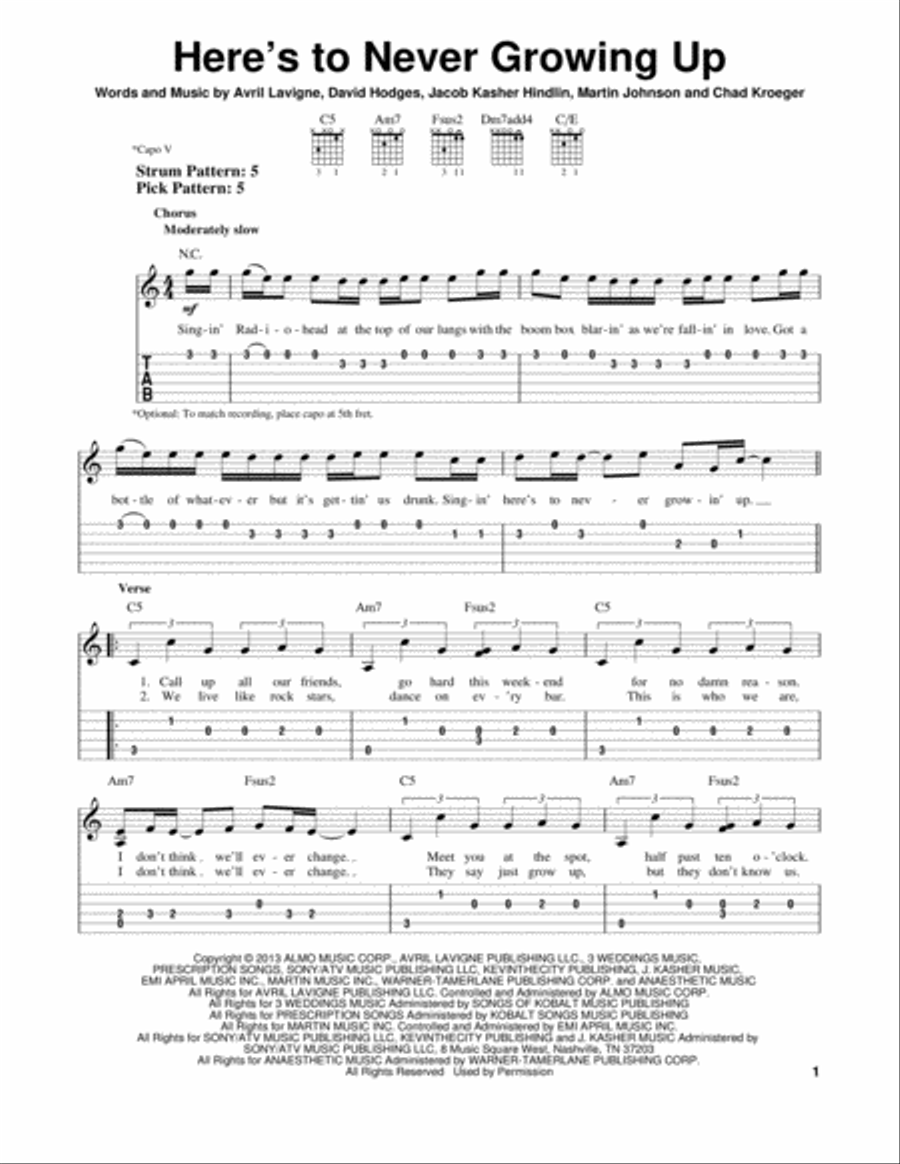 Here's To Never Growing Up Acoustic Guitar scores gallery preview page 1