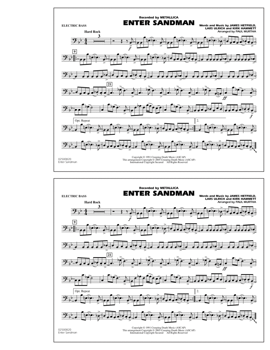 Enter Sandman - Electric Bass Marching Band scores gallery preview page 1