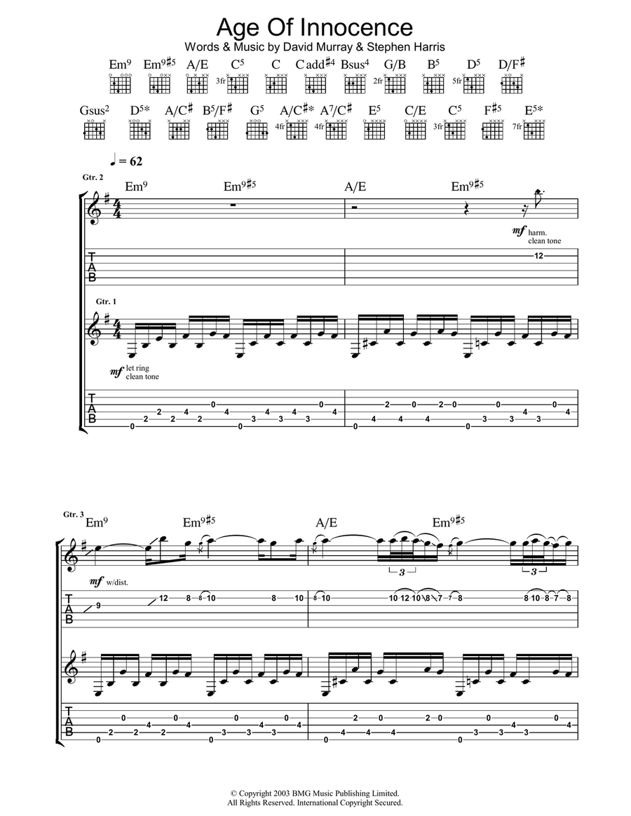 Age Of Innocence Guitar Tablature scores gallery preview page 1