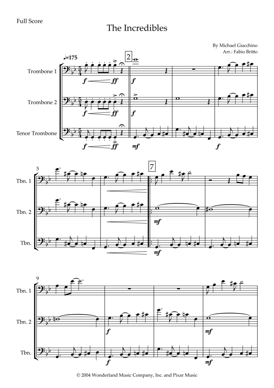 The Incredibles (main Theme) Trombone Trio scores gallery preview page 1
