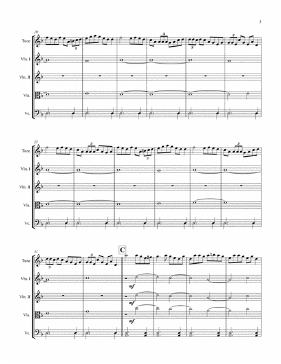 Jenny's Welcome Home To Charlie (reel) for Irish trad. melody player and string quartet String Quartet scores gallery preview page 3