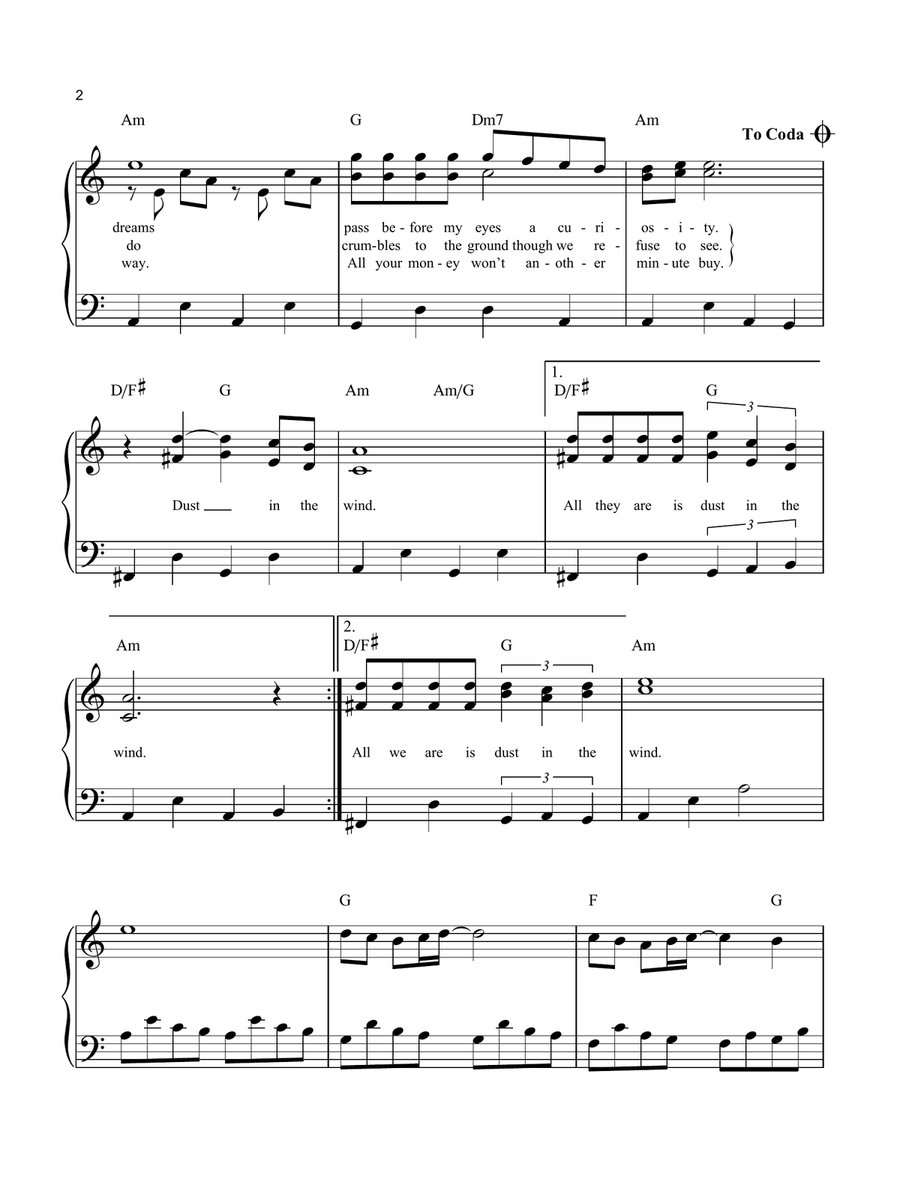 Dust In The Wind Dust In The Wind Easy Piano scores gallery preview page 2