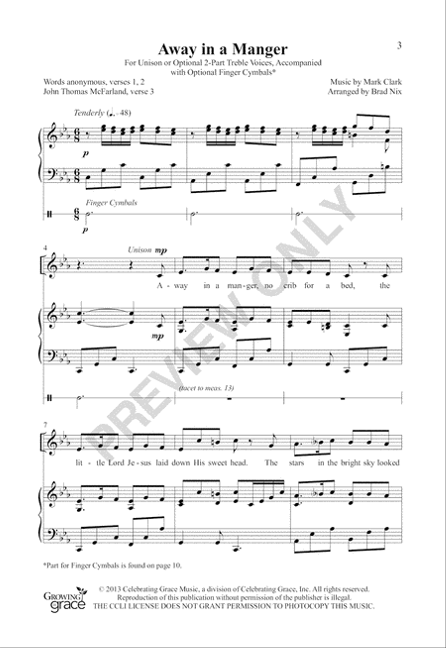 Away in a Manger by Brad Nix Unison Choir - Sheet Music page 2