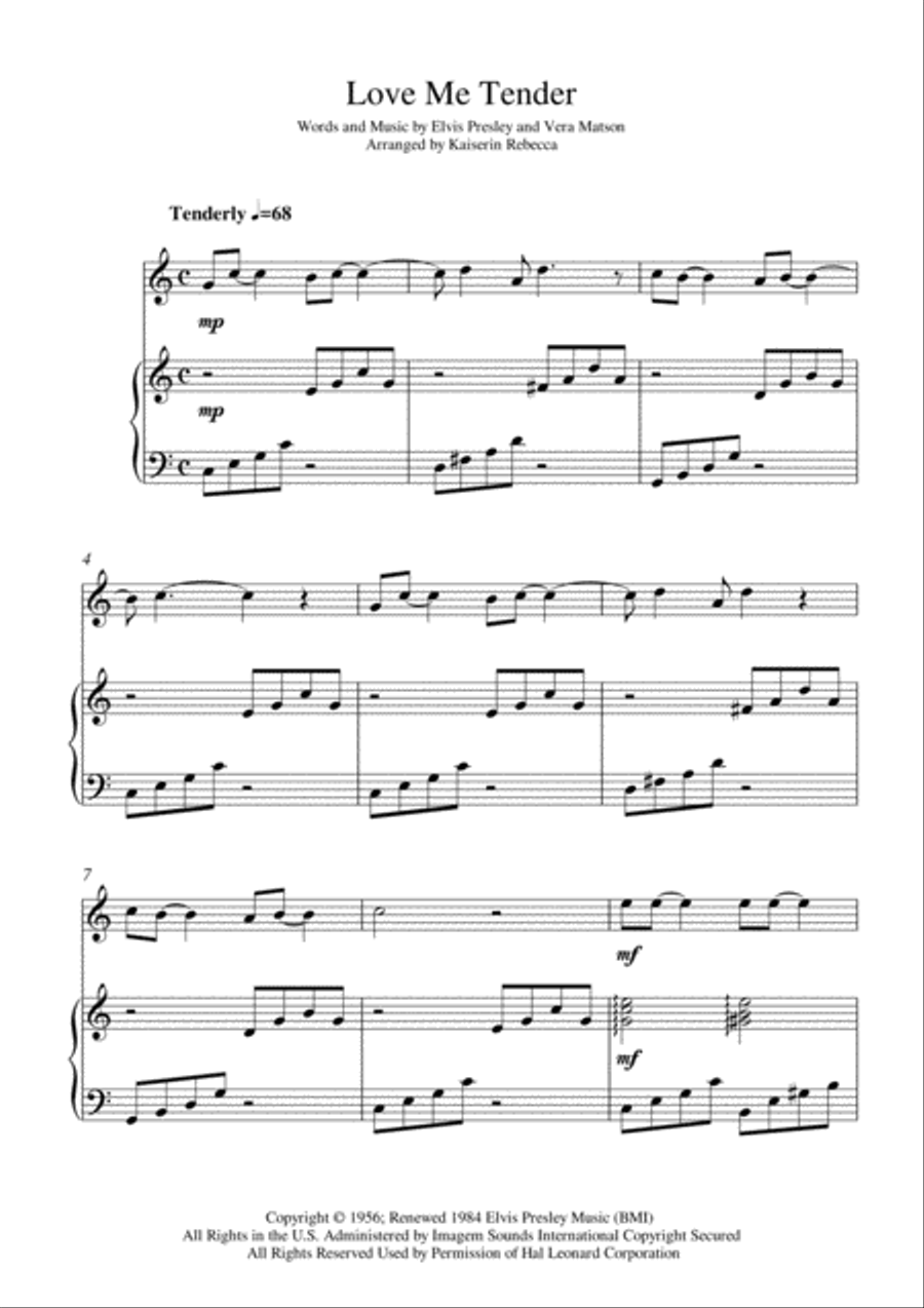 Love Me Tender Piano scores gallery preview page 1