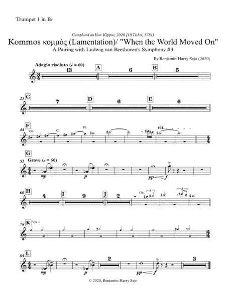 Kommos (Lamentation) / "When the World Moved On" - Trumpet 1 in Bb image number null