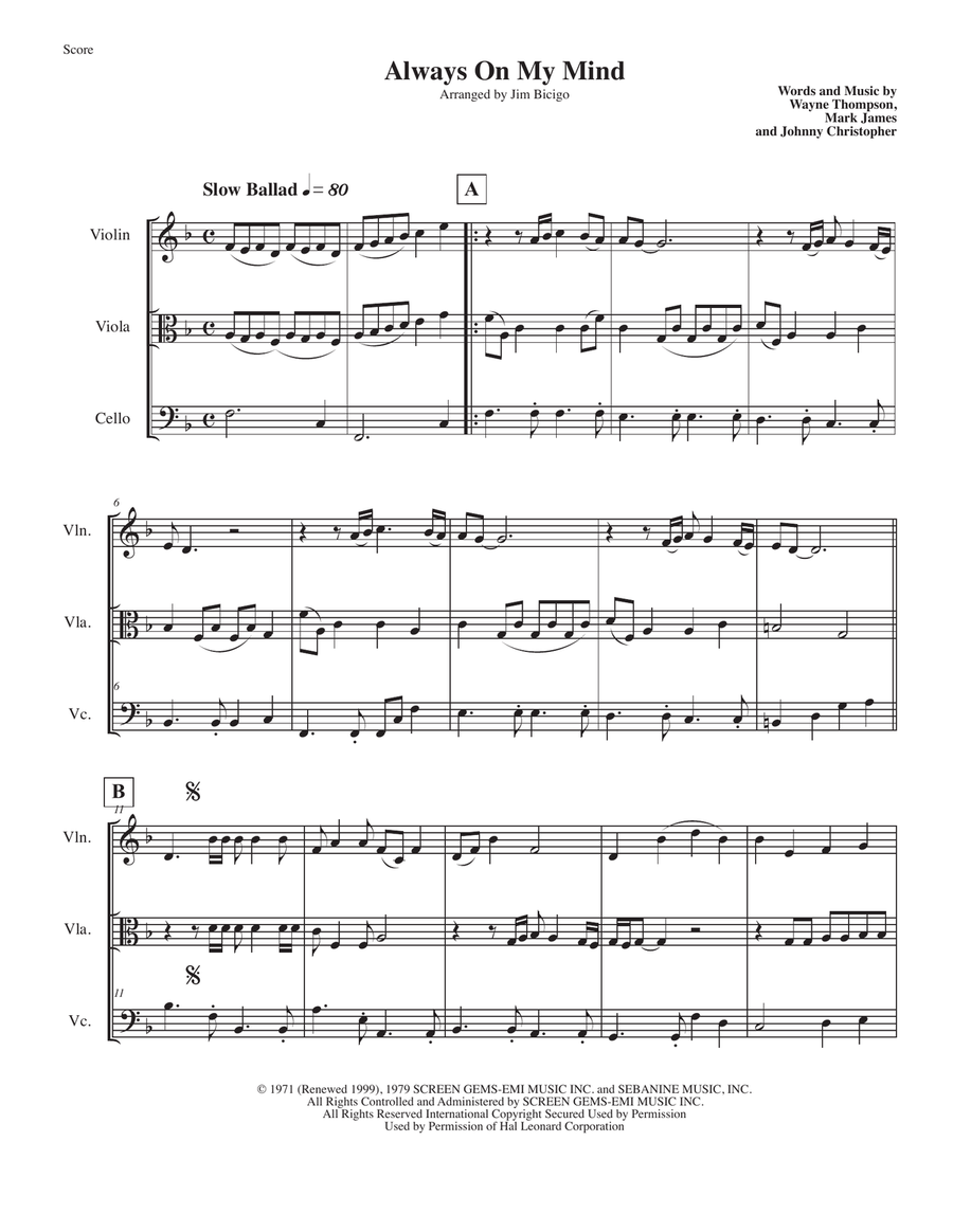 Always On My Mind String Trio scores gallery preview page 1