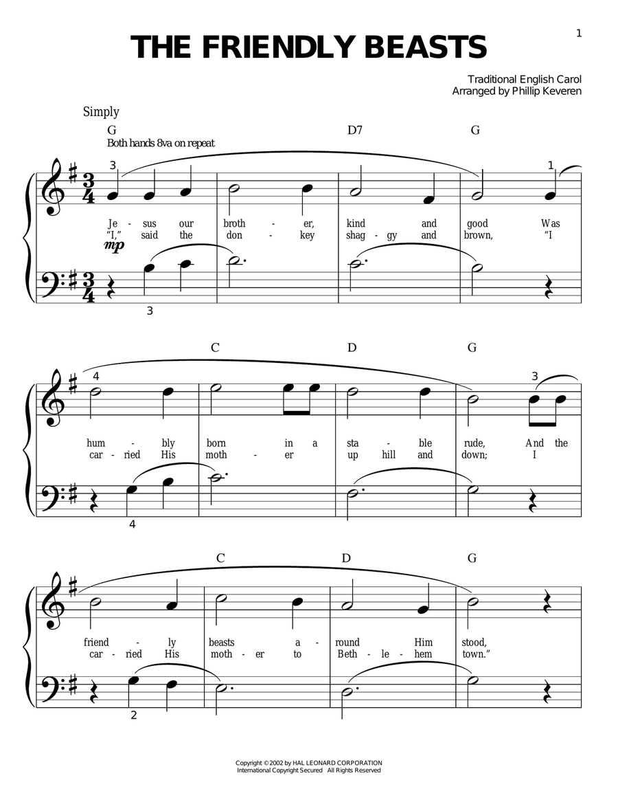 The Friendly Beasts (arr. Phillip Keveren) Easy Piano scores gallery preview page 1