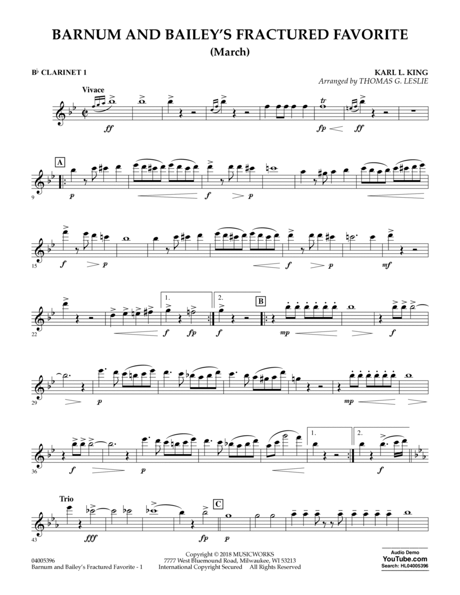 Barnum and Bailey's Fractured Favorite - Bb Clarinet 1 B-Flat Clarinet scores gallery preview page 1