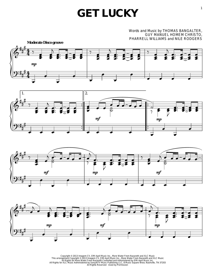 Get Lucky Piano Solo scores gallery preview page 1