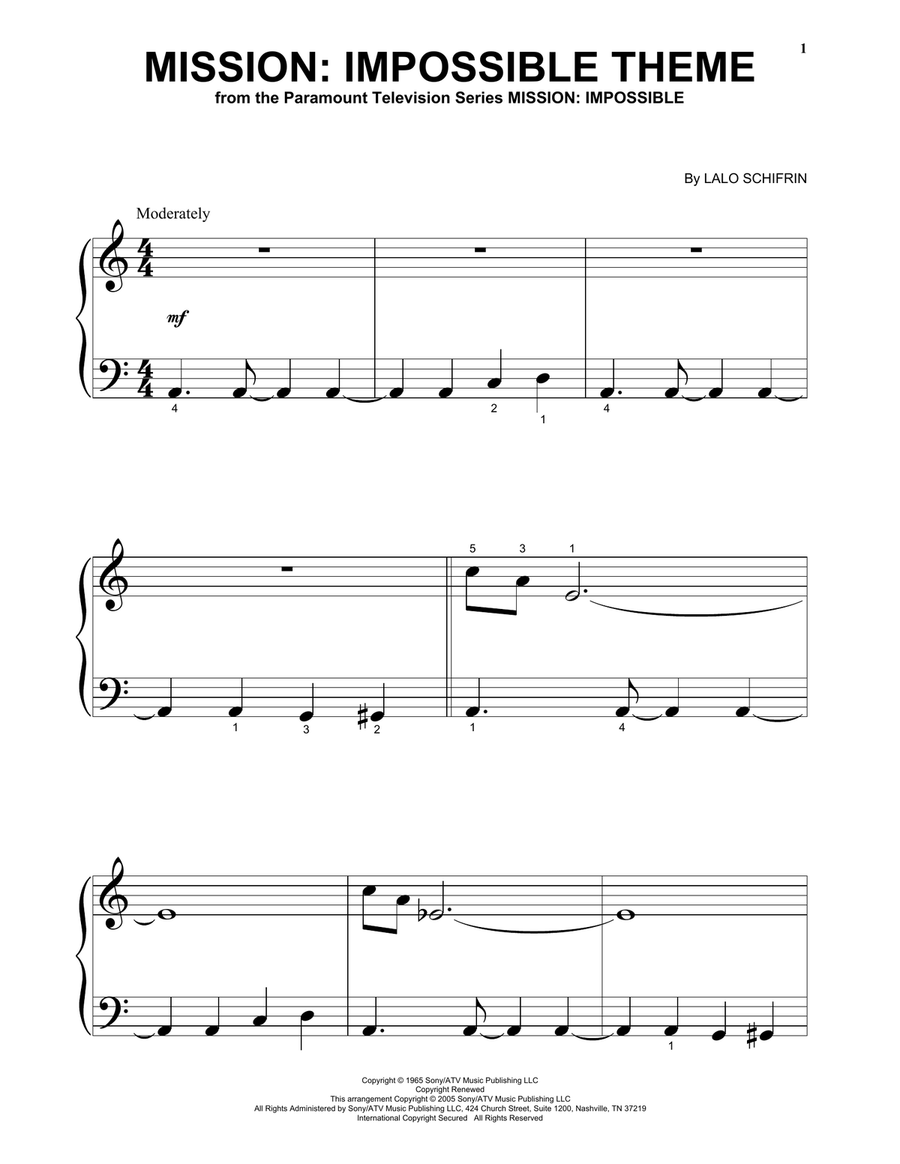 Mission: Impossible Theme Piano Solo scores gallery preview page 1