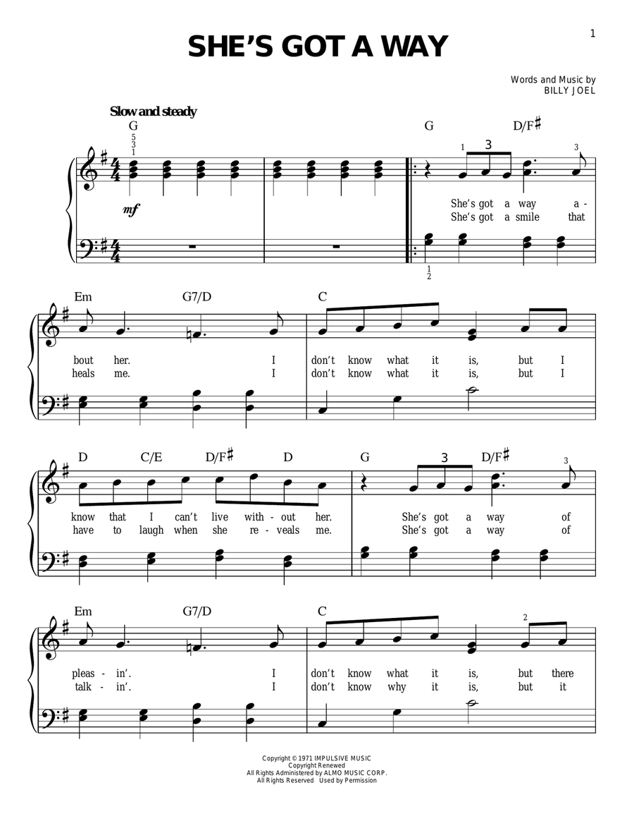 She's Got A Way Easy Piano scores gallery preview page 1