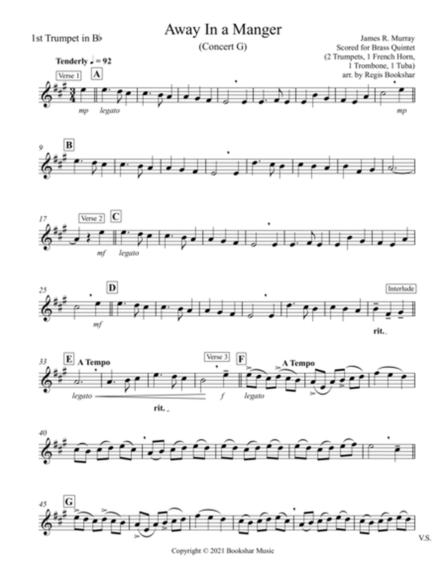 Away in a Manger (G) (Brass Quintet - 2 Trp, 1 Hrn, 1 Trb, 1 Tuba)