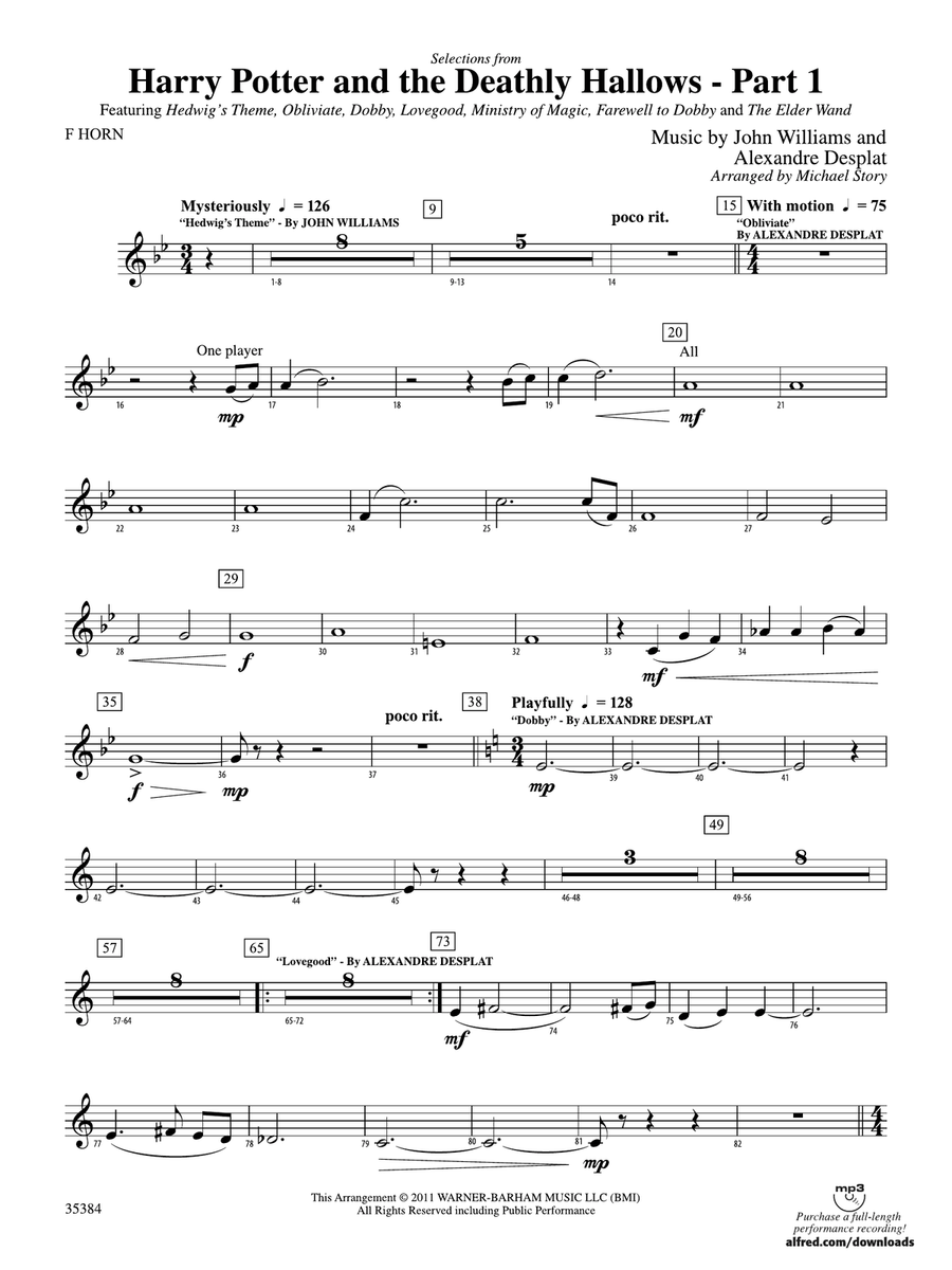 Harry Potter and the Deathly Hallows, Part 1, Selections from: 1st F Horn