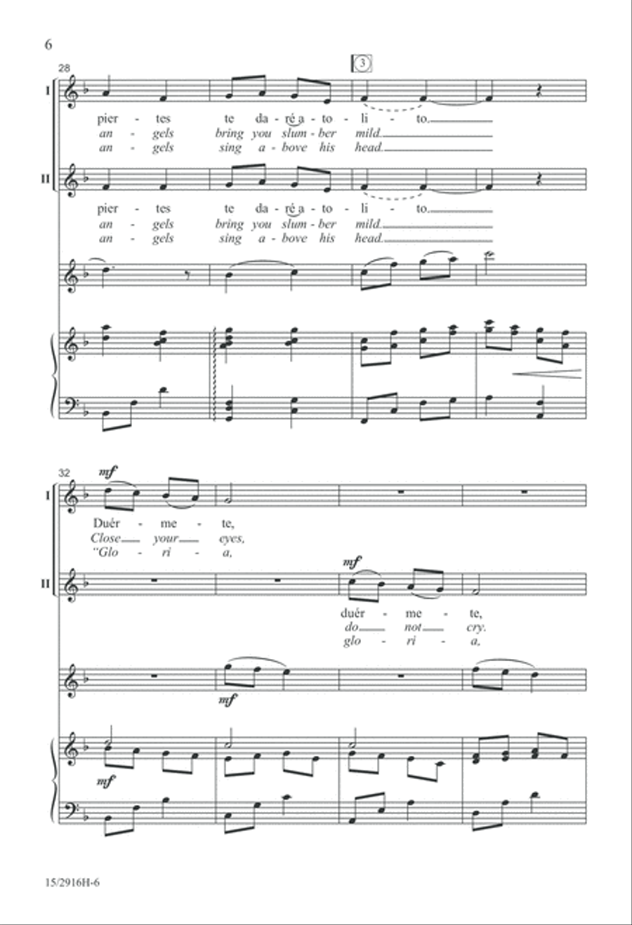 Duérmete (The Angels' Lullaby) 2-Part scores gallery preview page 7