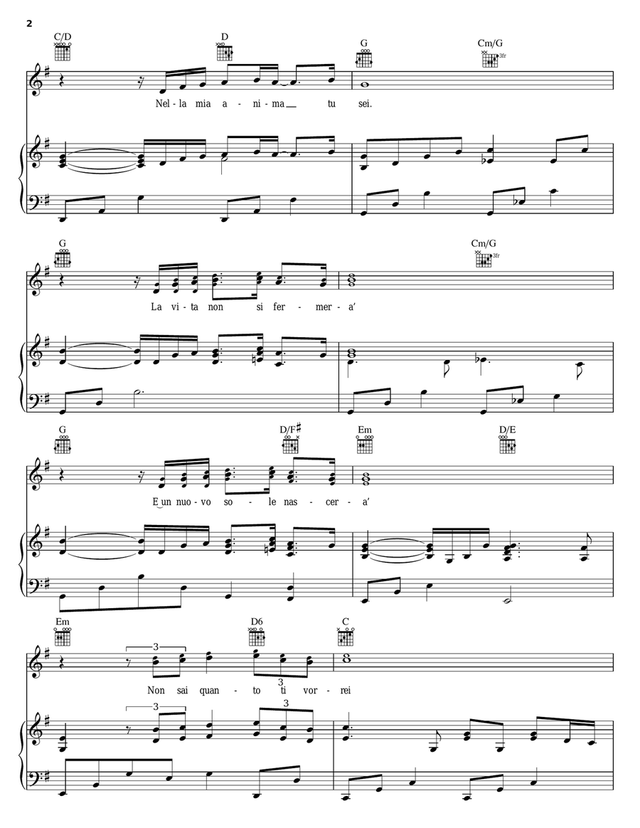 Esisti Dentro Me Piano, Vocal, Guitar scores gallery preview page 2
