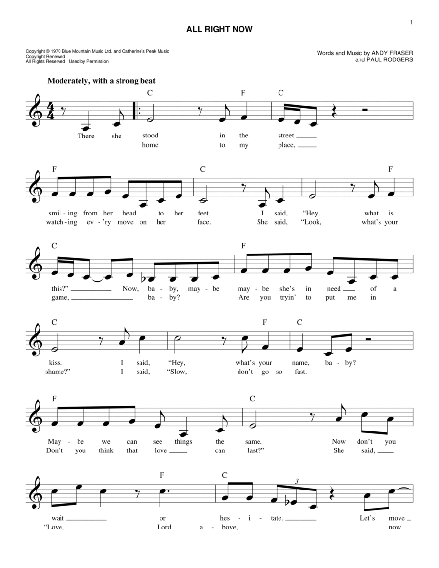 All Right Now Piano scores gallery preview page 1