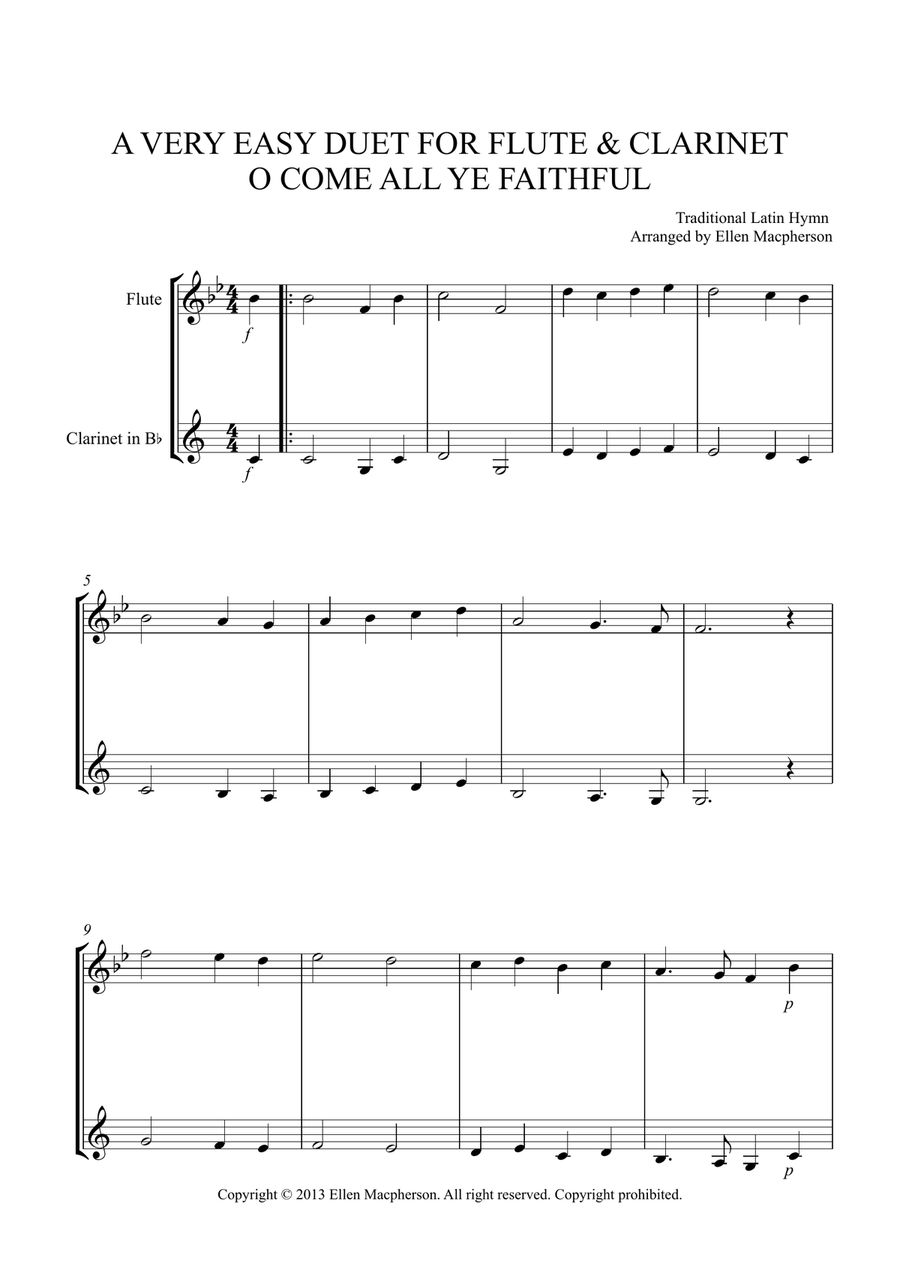 O Come All Ye Faithful - Easy Flute and Clarinet Duet O Come All Ye Faithful - Easy Flute and Clarinet Duet Woodwind Duet scores gallery preview page 1