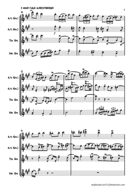 B Minor Fugue by Johann Georg Albrechtsberger for Saxophone Quartet. image number null