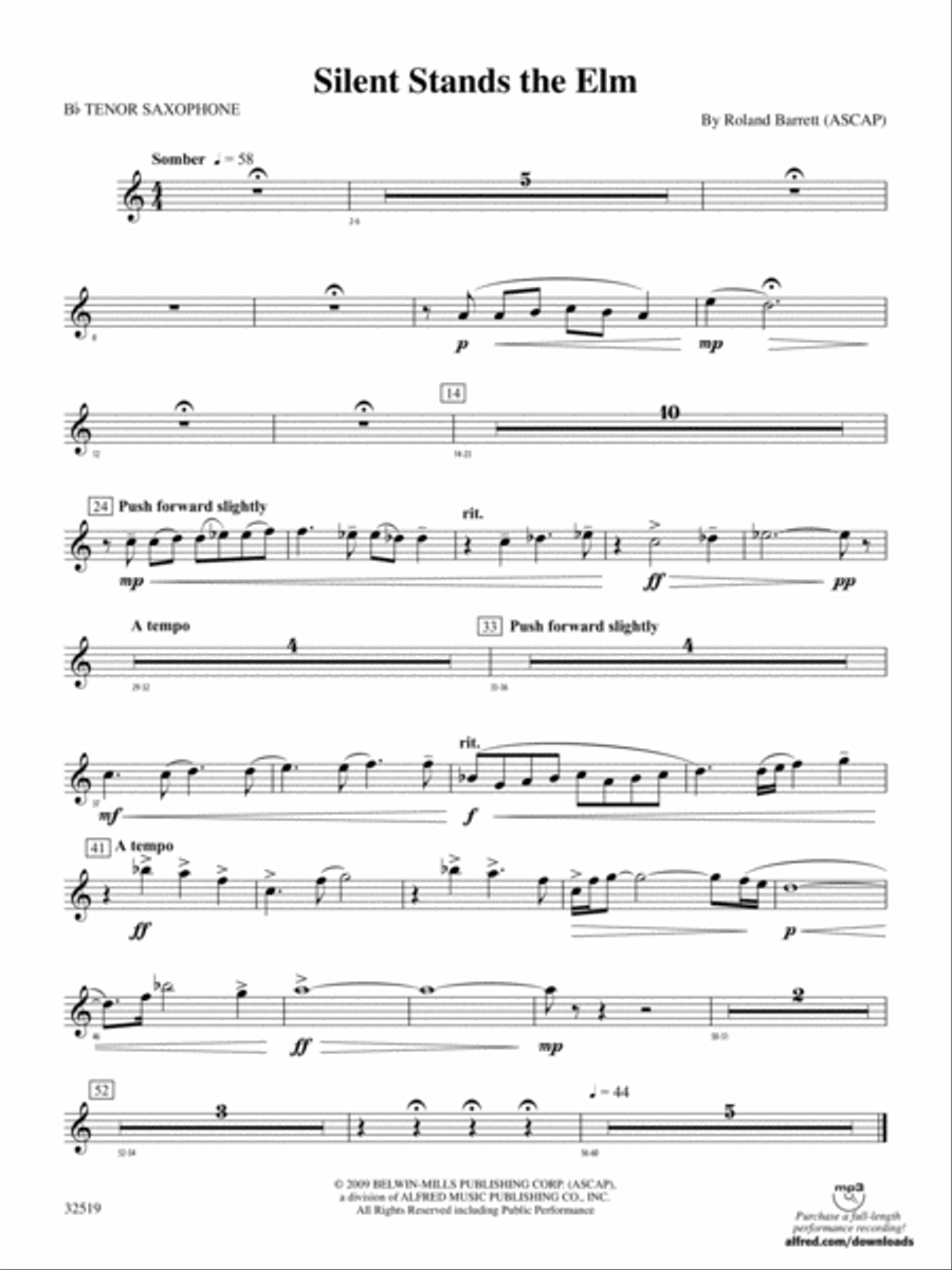 Silent Stands the Elm: B-flat Tenor Saxophone Concert Band scores gallery preview page 1