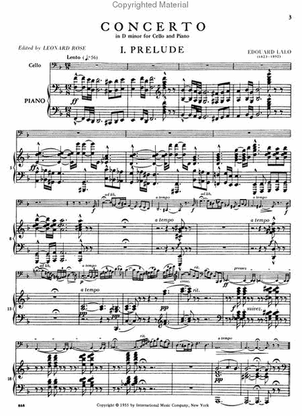 Concerto In D Minor by Edouard Lalo Piano Accompaniment - Sheet Music