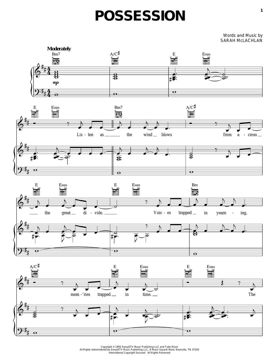 Possession Possession Piano, Vocal, Guitar scores gallery preview page 1