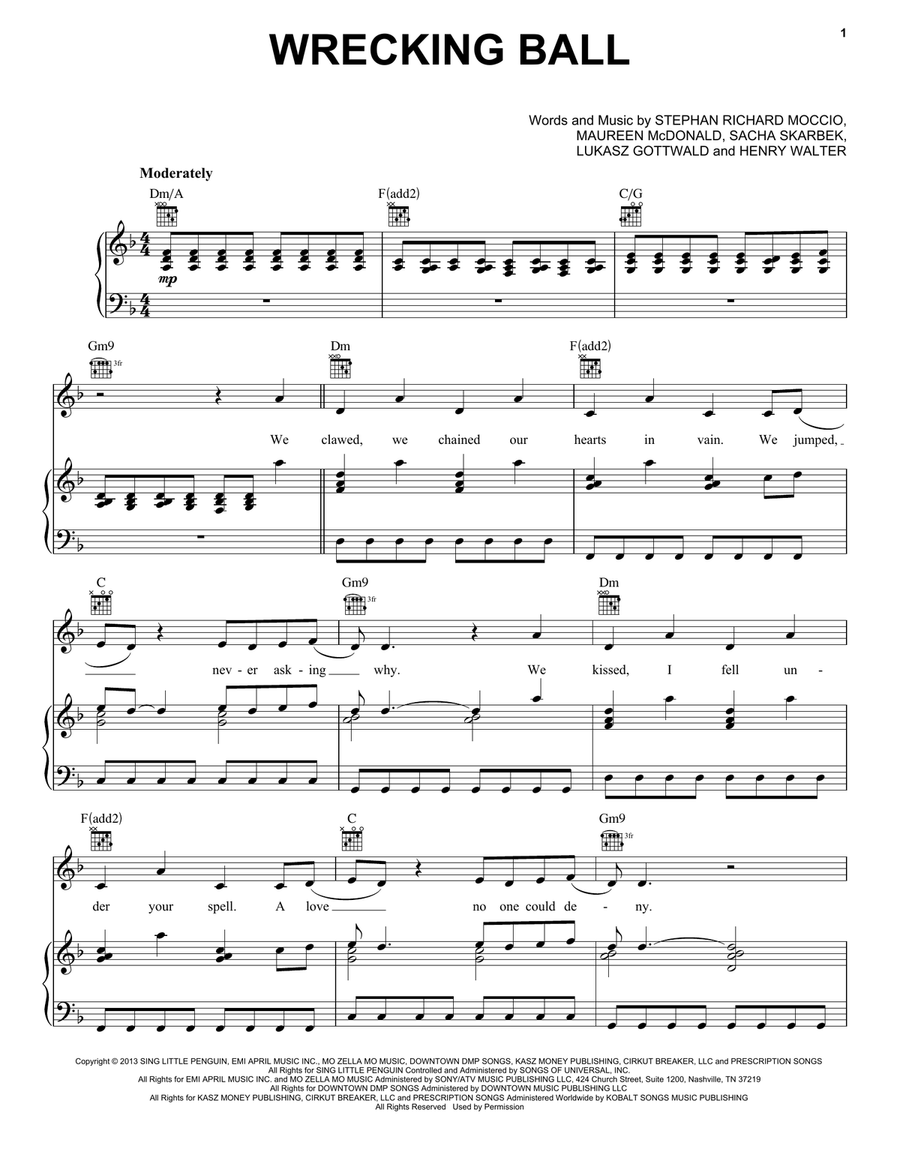Wrecking Ball Wrecking Ball Acoustic Guitar scores gallery preview page 1