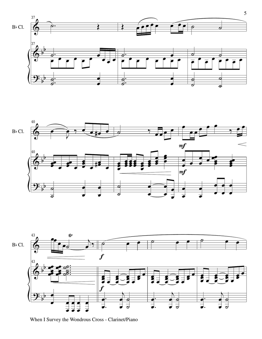 WHEN I SURVEY THE WONDROUS CROSS (Bb Clarinet/Piano and Clarinet Part) WHEN I SURVEY THE WONDROUS CROSS (Bb Clarinet/Piano and Clarinet Part) B-Flat Clarinet scores gallery preview page 5