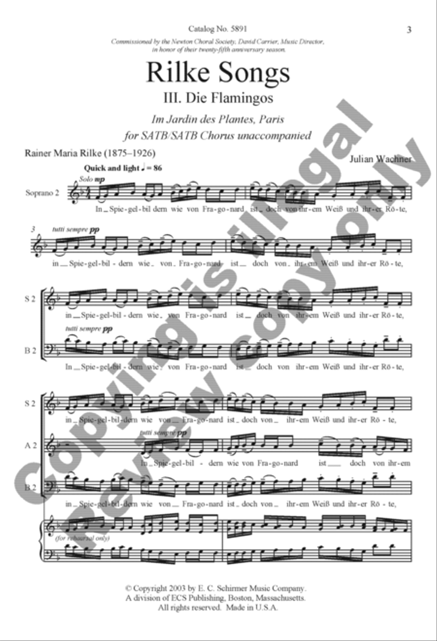 Rilke Songs: 3. Die Flamingos Divisi scores gallery preview page 19